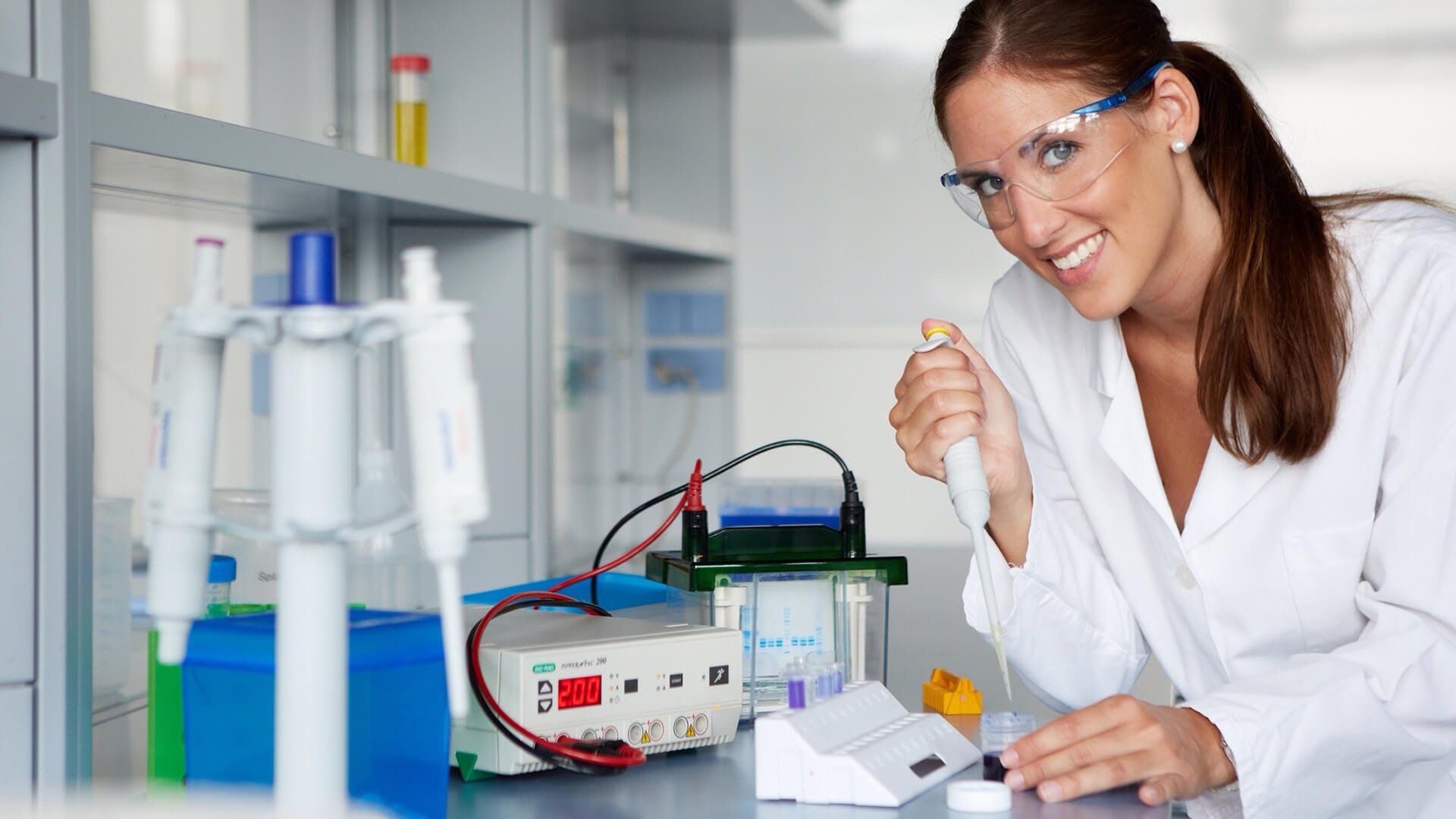 Pharmaceutical employee carries out tests in the laboratory